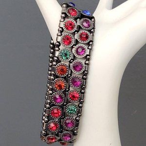 Hematite stretch bracelet with jewel toned beads